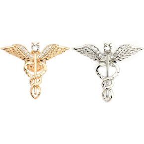 hanreshe Caduceus Brooch Pins 2 Pieces Medical Jewelry Gift for Doctor/Nurse/Medical Student Rod Of Asclepius Emergency Crystal Brooch Silver Gold Color (Wing Brooch) in Kuwait