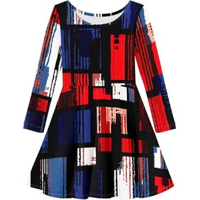 Cute Long Sleeve Girls Skater Dress Casual Funny Animal Floral Print Swing T Shirt Dress in Kuwait