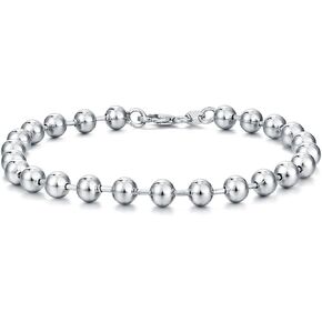 Dacc & Aya Solid Silver Bead Ball Strand Chain Bracelet for Men Boys, 4MM, 6MM, 8MM, Military Ball Bead Chain Bracelet for Women with Lobster Clasp, Oxidized or Shiny, Unisex Silver Chain, 7-9 Inch in Kuwait