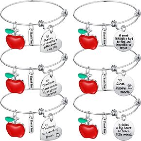 MTLEE 6 Pcs Christmas Teacher Appreciation Bracelets Gifts, Thank You Teacher Bangles Bulk for Women, Graduation End of Year Valentine Thank You Gifts for Teacher in Saudi Arabia