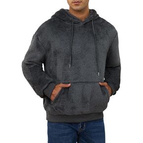 Gihuo Mens Sherpa Hoodies Fuzzy Sweatshirts Fleece Pullover Hoodie Long Sleeve Comfy Hooded Sweatshirt Outerwear
