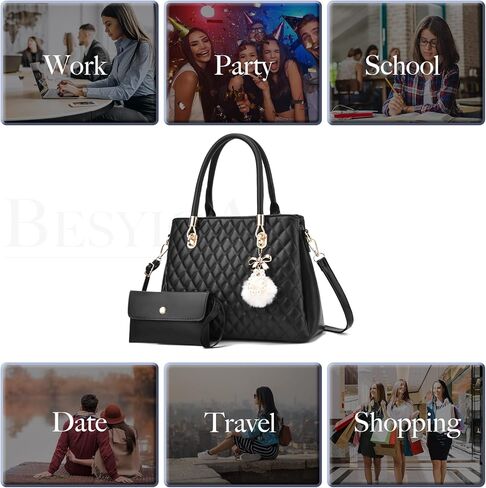 BESYIGA حقائب يد نسائية مبطن محفظة كبيرة حقيبة كتف حقيبة كروسبودي للنساء مقبض علوي حقيبة حمل هوبو 2 قطعة مجموعة محفظة in Kuwait