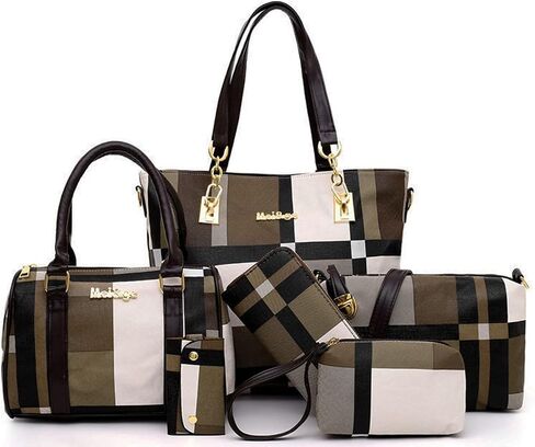 ZiMing 6-Pcs Womens Handbags Tote Bags Shoulder Bag Leather Purses Satchel Bag Top-Handle Handbag Crossbody Bag Wallet Clutch in Saudi Arabia