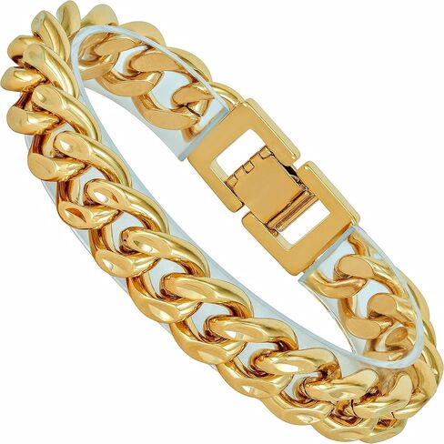 LIFETIME JEWELRY 14mm Diamond Cut Miami Curb Cuban Link Bracelet 24k Gold Plated in Saudi Arabia