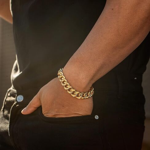 LIFETIME JEWELRY 14mm Diamond Cut Miami Curb Cuban Link Bracelet 24k Gold Plated in Saudi Arabia