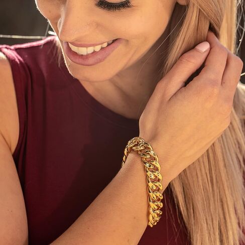 LIFETIME JEWELRY 14mm Diamond Cut Miami Curb Cuban Link Bracelet 24k Gold Plated in Saudi Arabia