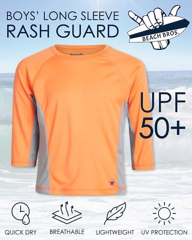 Beach Bros. Boys' Rash Guard Shirt - UPF 50+ Long Sleeve Quick Dry Swim Shirt (Size: 2T-16) in Kuwait