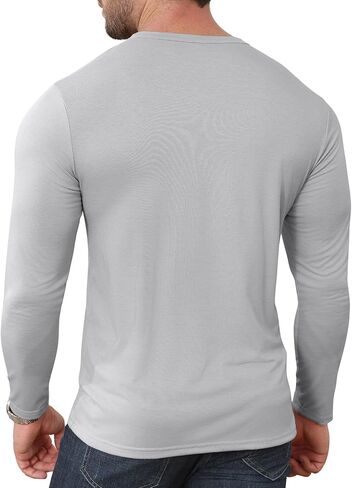 Men's Long Sleeve Henley Shirts Fshion Classic Basic Cotton T-Shirt with Pocket Lightweight 5 Button T Shirts in Saudi Arabia