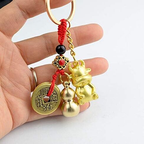 Amosfun Keychains for Women 2Pcs Year of Ox Keychain Pendant Five Emperor Money Pendant Car Key Holder in Saudi Arabia