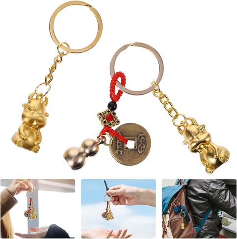 Amosfun Keychains for Women 2Pcs Year of Ox Keychain Pendant Five Emperor Money Pendant Car Key Holder in Saudi Arabia
