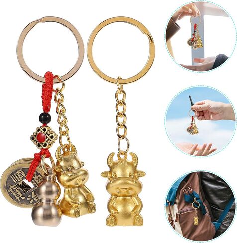 Amosfun Keychains for Women 2Pcs Year of Ox Keychain Pendant Five Emperor Money Pendant Car Key Holder in Saudi Arabia