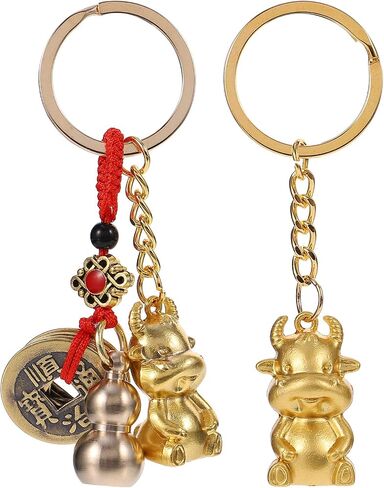 Amosfun Keychains for Women 2Pcs Year of Ox Keychain Pendant Five Emperor Money Pendant Car Key Holder in Saudi Arabia