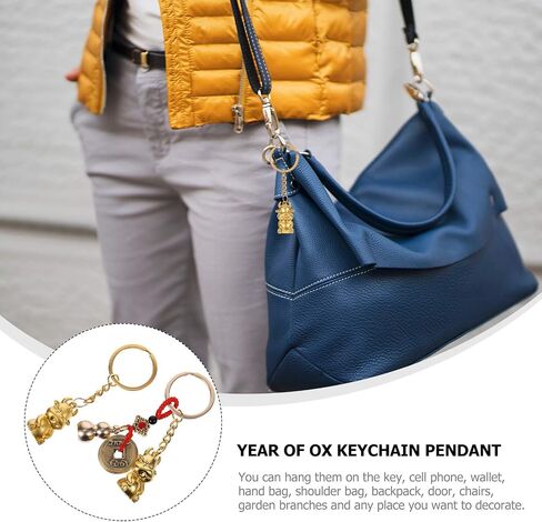 Amosfun Keychains for Women 2Pcs Year of Ox Keychain Pendant Five Emperor Money Pendant Car Key Holder in Saudi Arabia