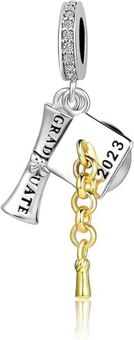 GMXLin Graduation Charm Graduate Bachelor's Hat Scroll Reading Book Girl Bead for Pandora Bracelets Daughter Sister Best Friends Gift in Saudi Arabia