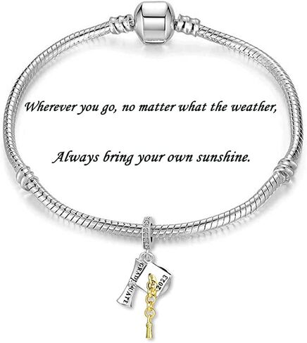 GMXLin Graduation Charm Graduate Bachelor's Hat Scroll Reading Book Girl Bead for Pandora Bracelets Daughter Sister Best Friends Gift in Saudi Arabia