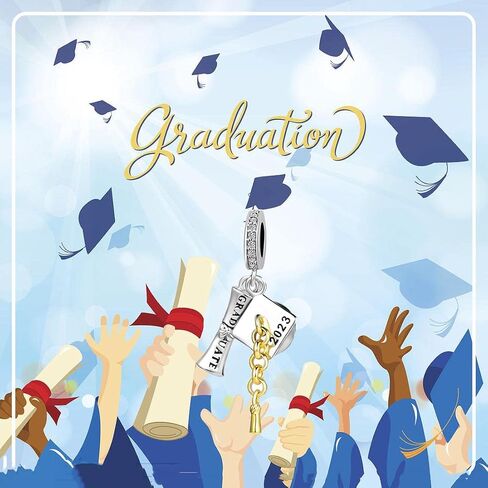 GMXLin Graduation Charm Graduate Bachelor's Hat Scroll Reading Book Girl Bead for Pandora Bracelets Daughter Sister Best Friends Gift in Saudi Arabia
