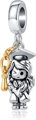 GMXLin Graduation Charm Graduate Bachelor's Hat Scroll Reading Book Girl Bead for Pandora Bracelets Daughter Sister Best Friends Gift in Saudi Arabia