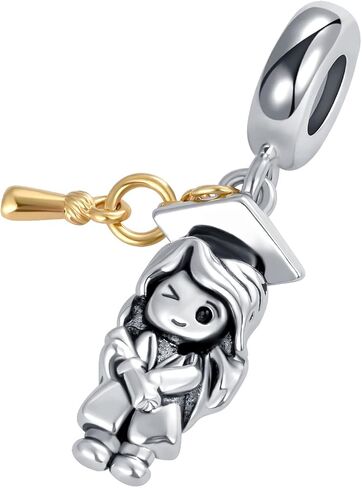 GMXLin Graduation Charm Graduate Bachelor's Hat Scroll Reading Book Girl Bead for Pandora Bracelets Daughter Sister Best Friends Gift in Saudi Arabia