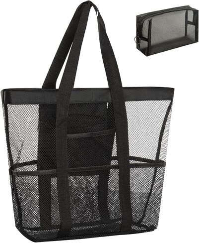 AGGUT Mesh Beach Bag,Beach Tote Bag for Women,Waterproof Sandproof Beach Tote with Mesh Makeup Bag Vacation Trip Essentials in Kuwait