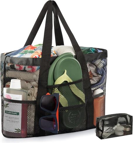 AGGUT Mesh Beach Bag,Beach Tote Bag for Women,Waterproof Sandproof Beach Tote with Mesh Makeup Bag Vacation Trip Essentials in Kuwait