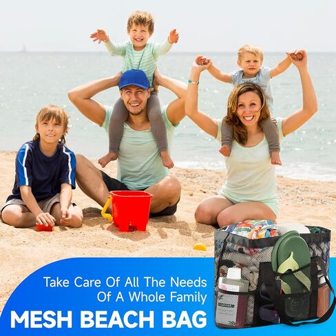 AGGUT Mesh Beach Bag,Beach Tote Bag for Women,Waterproof Sandproof Beach Tote with Mesh Makeup Bag Vacation Trip Essentials in Kuwait