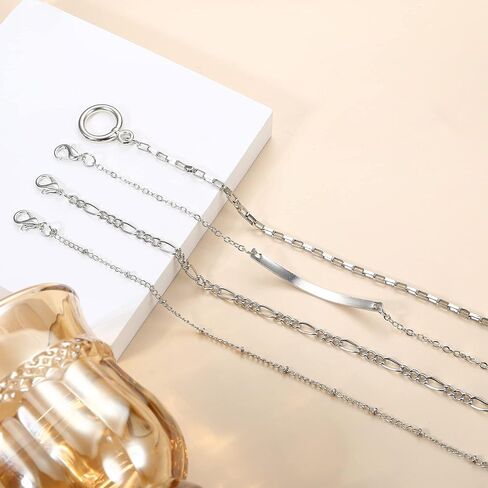 مجموعة أساور سلسلة ذهبية 12 قطعة من Fansilver للنساء، أساور سلسلة ربط مطلية بالذهب عيار 14 قيراط، أساور بوهو قابلة للتكديس، مشبك ورق، سوار الكفة الكوبية، مجموعة أساور سلسلة ربط مطرزة بطبقات in Kuwait