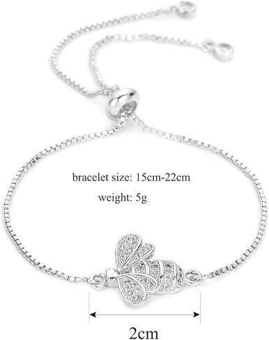 Lepida Micro Pave Bee Pendant Womens Bracelets with Adjustable Box Chain Crystal Diamond CZ Honeybee Jewelry for Her Gift in Kuwait