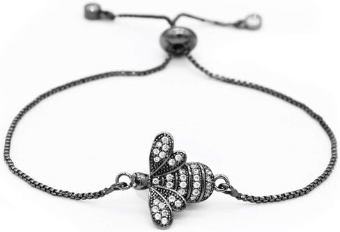 Lepida Micro Pave Bee Pendant Womens Bracelets with Adjustable Box Chain Crystal Diamond CZ Honeybee Jewelry for Her Gift in Kuwait