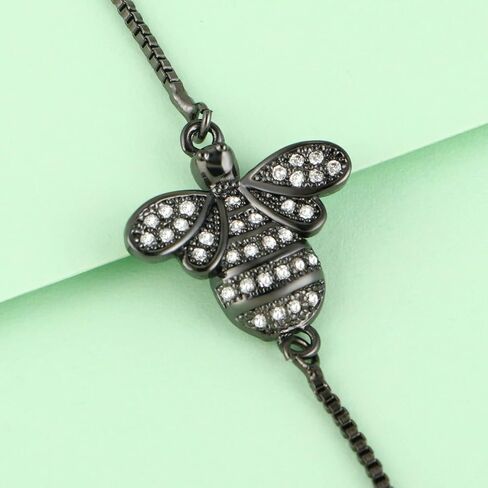 Lepida Micro Pave Bee Pendant Womens Bracelets with Adjustable Box Chain Crystal Diamond CZ Honeybee Jewelry for Her Gift in Kuwait