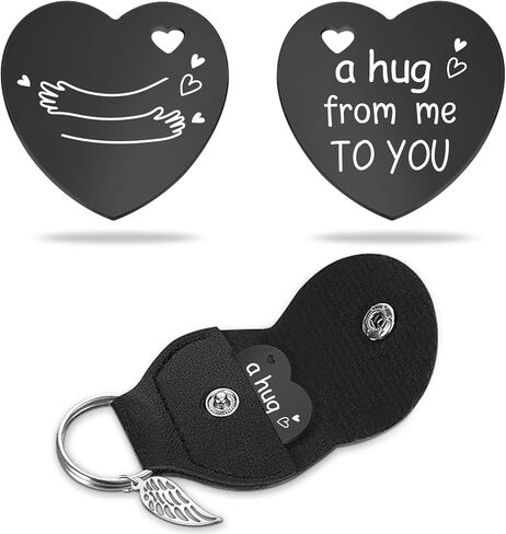 Lasimfa A Hug From Me To You رمز أسود من الفولاذ المقاوم للصدأ على الوجهين على شكل قلب مع حقيبة جلدية لمسافات طويلة هدية تذكارية لأصدقاء العائلة والابنة in Kuwait
