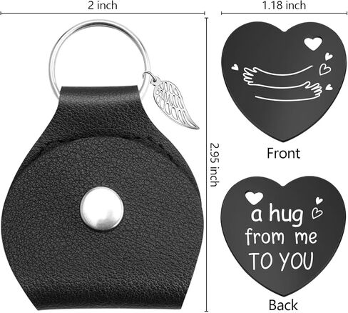 Lasimfa A Hug From Me To You رمز أسود من الفولاذ المقاوم للصدأ على الوجهين على شكل قلب مع حقيبة جلدية لمسافات طويلة هدية تذكارية لأصدقاء العائلة والابنة in Kuwait