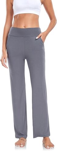 سروال اليوغا النسائي بجيوب من ADANIKI، سروال عالي الخصر مستقيم الساق للنساء، بنطال رياضي فضفاض ومريح in Kuwait