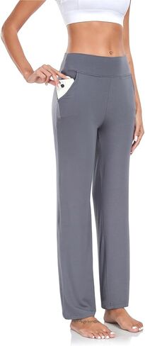 سروال اليوغا النسائي بجيوب من ADANIKI، سروال عالي الخصر مستقيم الساق للنساء، بنطال رياضي فضفاض ومريح in Kuwait