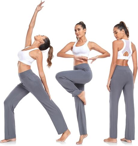 سروال اليوغا النسائي بجيوب من ADANIKI، سروال عالي الخصر مستقيم الساق للنساء، بنطال رياضي فضفاض ومريح in Kuwait
