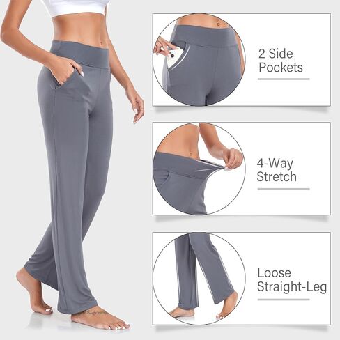 سروال اليوغا النسائي بجيوب من ADANIKI، سروال عالي الخصر مستقيم الساق للنساء، بنطال رياضي فضفاض ومريح in Kuwait