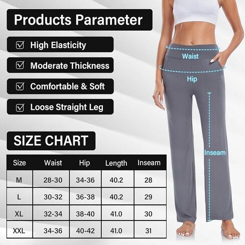 سروال اليوغا النسائي بجيوب من ADANIKI، سروال عالي الخصر مستقيم الساق للنساء، بنطال رياضي فضفاض ومريح in Kuwait