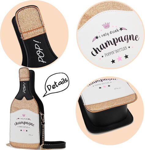 fancybag champagne Bottle Shaped Sequin Crossbody Bag Fun Women Party Handbag Elegant Evening Purse for Girls in Kuwait