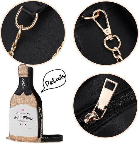 fancybag champagne Bottle Shaped Sequin Crossbody Bag Fun Women Party Handbag Elegant Evening Purse for Girls in Kuwait