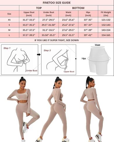 FINETOO مجموعات تجريب للنساء 2 قطعة ملابس اليوغا طويلة الأكمام سلس مضلع المحاصيل الأعلى عالية الخصر يغطي الرجل XS-L in Kuwait