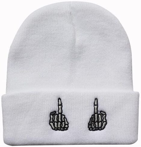 قبعة DianYu Saying F**k Off للشتاء المطرزة بالإصبع الأوسط قبعة شتوية ناعمة متماسكة in Kuwait