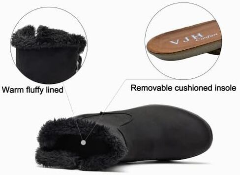 حذاء VJH confort نسائي للكاحل للثلج للشتاء، خفيف الوزن كاجوال للشتاء والثلج لمنتصف الساق، مبطن بالفرو بسحاب in Kuwait