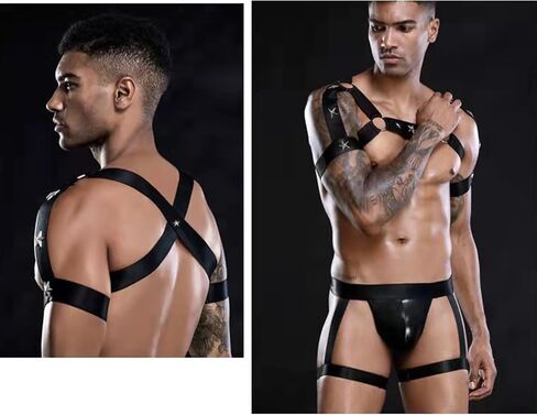 Evankin Men's Sexy and Fun Underwear Sets Thong U Convex Pouch Underpants Leather Chest Straps Garter Belts Lingerie(black) in Saudi Arabia