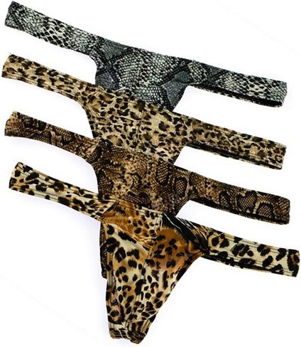 Gogobear Men's Leopard Print G-String Thong Underwear Low Rise Bikini Briefs Underwear T-back Panties in Saudi Arabia