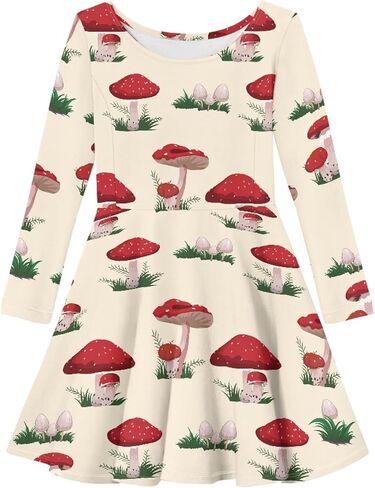 Cute Long Sleeve Girls Skater Dress Casual Funny Animal Floral Print Swing T Shirt Dress in Saudi Arabia