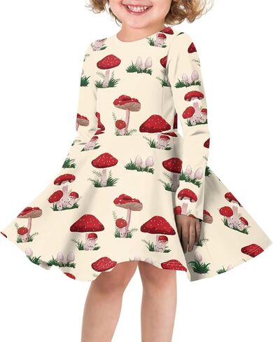 Cute Long Sleeve Girls Skater Dress Casual Funny Animal Floral Print Swing T Shirt Dress in Saudi Arabia
