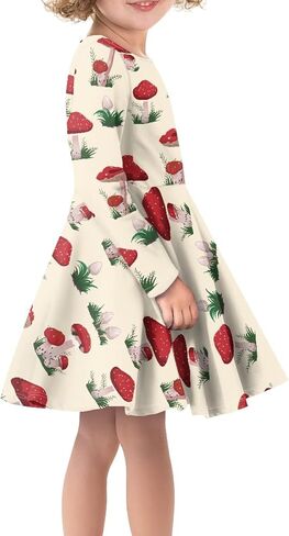 Cute Long Sleeve Girls Skater Dress Casual Funny Animal Floral Print Swing T Shirt Dress in Saudi Arabia