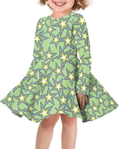 Cute Long Sleeve Girls Skater Dress Casual Funny Animal Floral Print Swing T Shirt Dress in Saudi Arabia