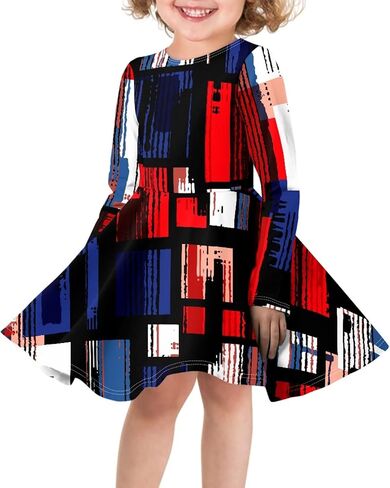 Cute Long Sleeve Girls Skater Dress Casual Funny Animal Floral Print Swing T Shirt Dress in Kuwait