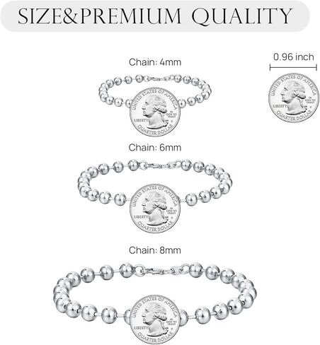Dacc & Aya Solid Silver Bead Ball Strand Chain Bracelet for Men Boys, 4MM, 6MM, 8MM, Military Ball Bead Chain Bracelet for Women with Lobster Clasp, Oxidized or Shiny, Unisex Silver Chain, 7-9 Inch in Kuwait
