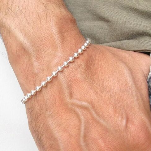 Dacc & Aya Solid Silver Bead Ball Strand Chain Bracelet for Men Boys, 4MM, 6MM, 8MM, Military Ball Bead Chain Bracelet for Women with Lobster Clasp, Oxidized or Shiny, Unisex Silver Chain, 7-9 Inch in Kuwait